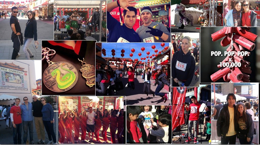 Firecracker 2013 Collage of the 2013 LA Chinatown Firecracker Run: runners, lion dancers, festival crowds, and fireworks